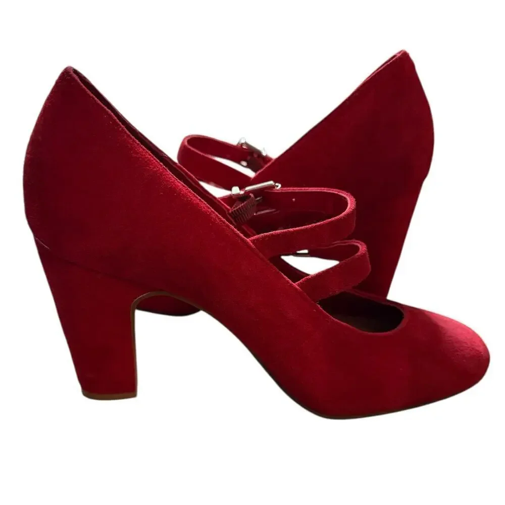 NEW- NWOT Gianni Bini Red Suede Mary Jane Heels Size 5.5